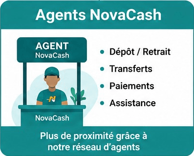Agents NovaCash — dépôt, retrait, transferts, paiements, assistance
